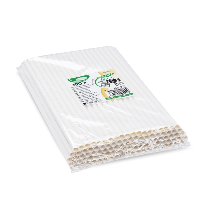 SLÁMKY PAPÍROVÉ BÍLÉ JUMBO PRŮMĚR 8MM 25CM 100KS